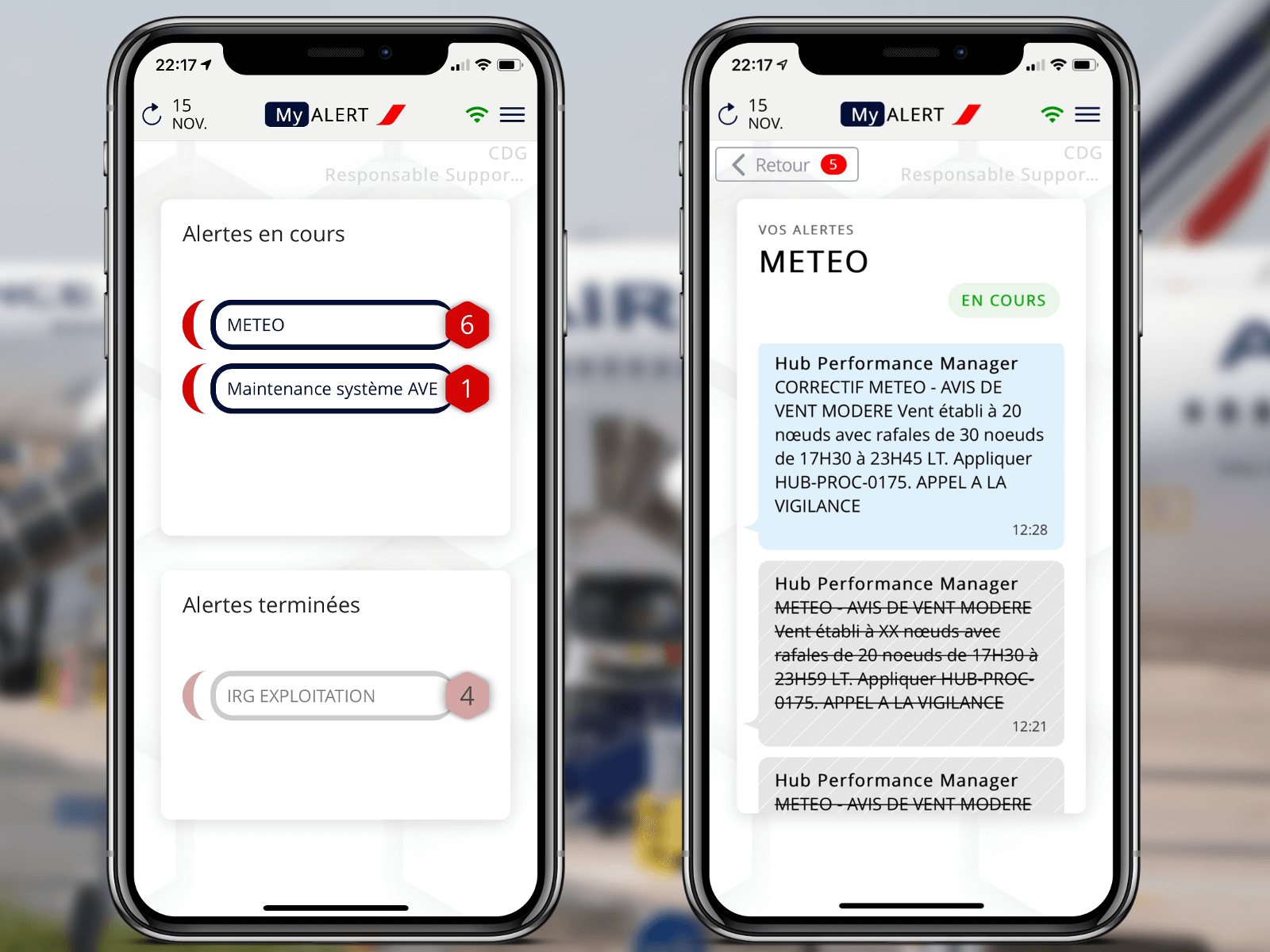 Air France COMOPS MyALERT iPhone Alerte en cours