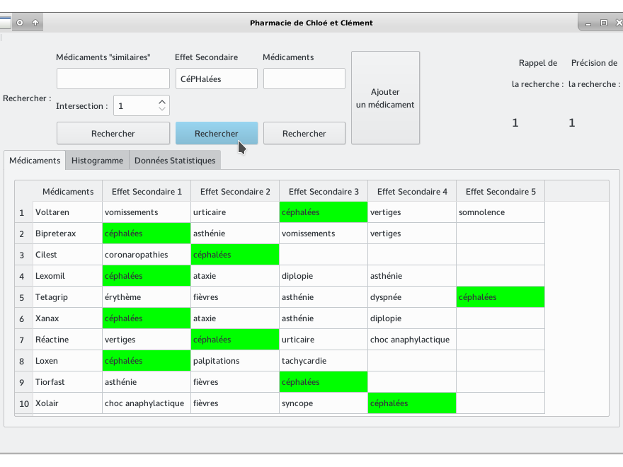 Application Pharmacie - Recherche de médicaments ayant un effet donné