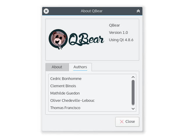 Application Qbear - Ecran A propos