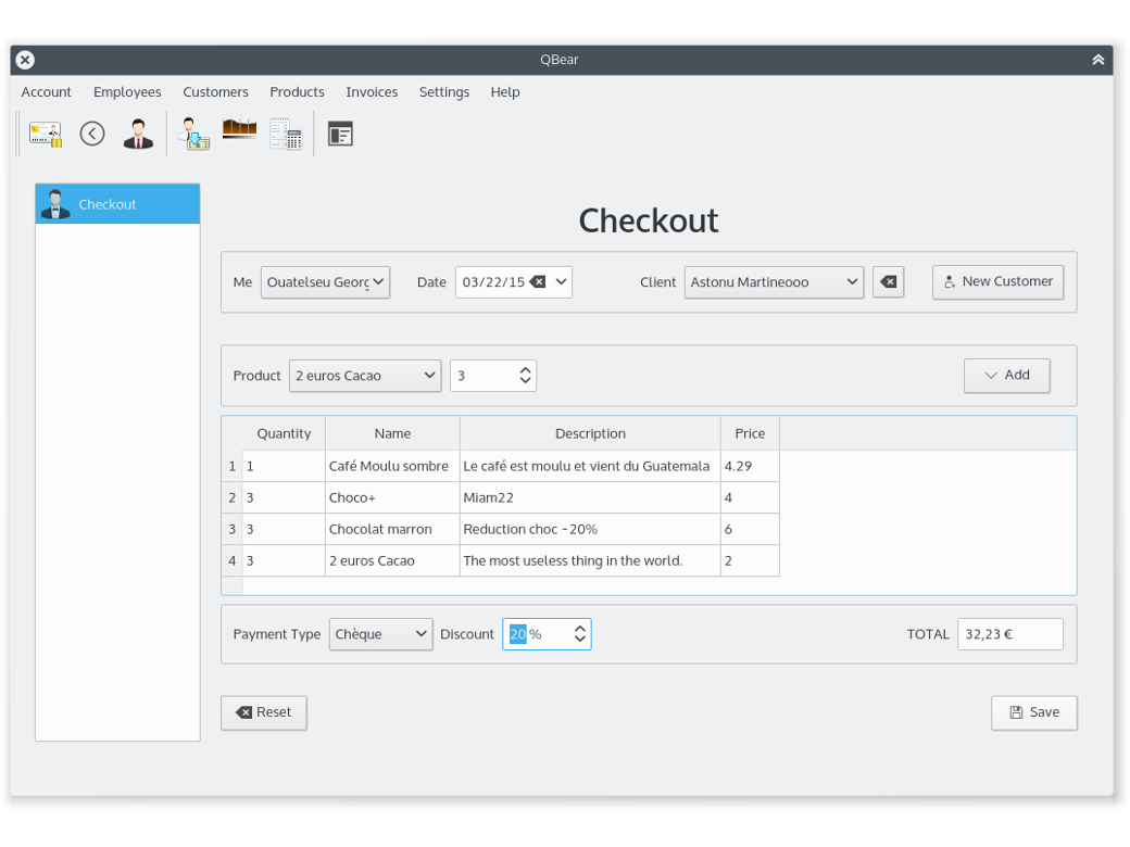Application Qbear - Ecran Commande