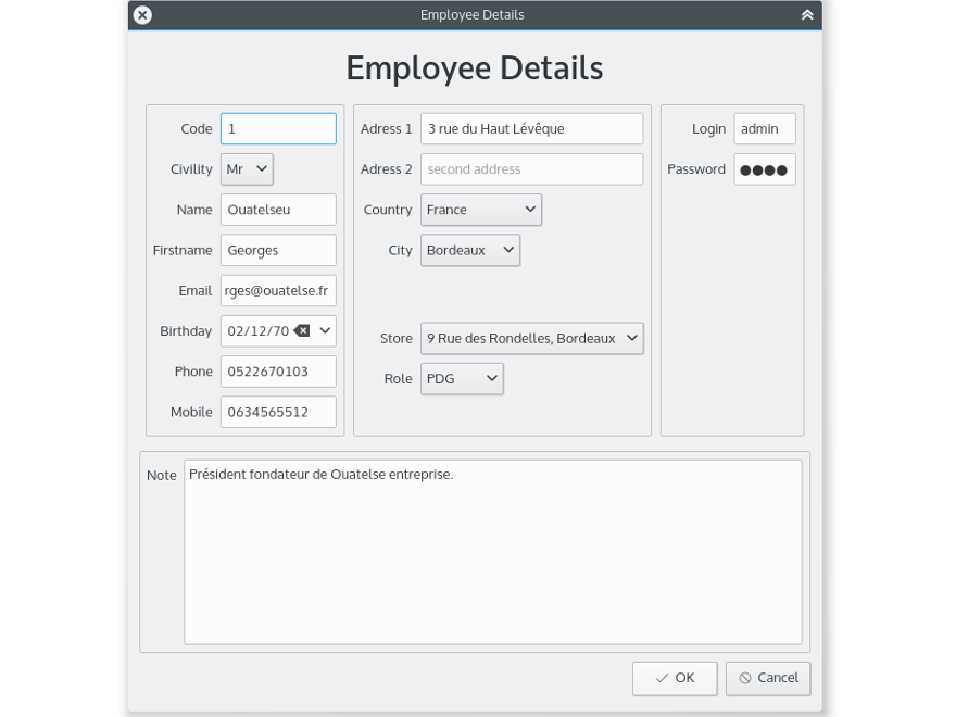 Application Qbear - Détails d'un employé