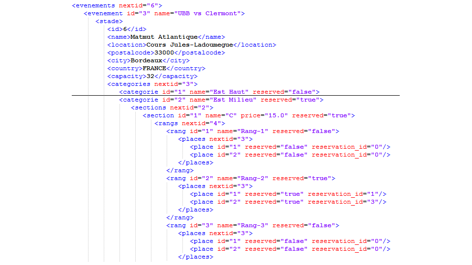 Billetterie de stade - Listes des évènements (fichier xml)