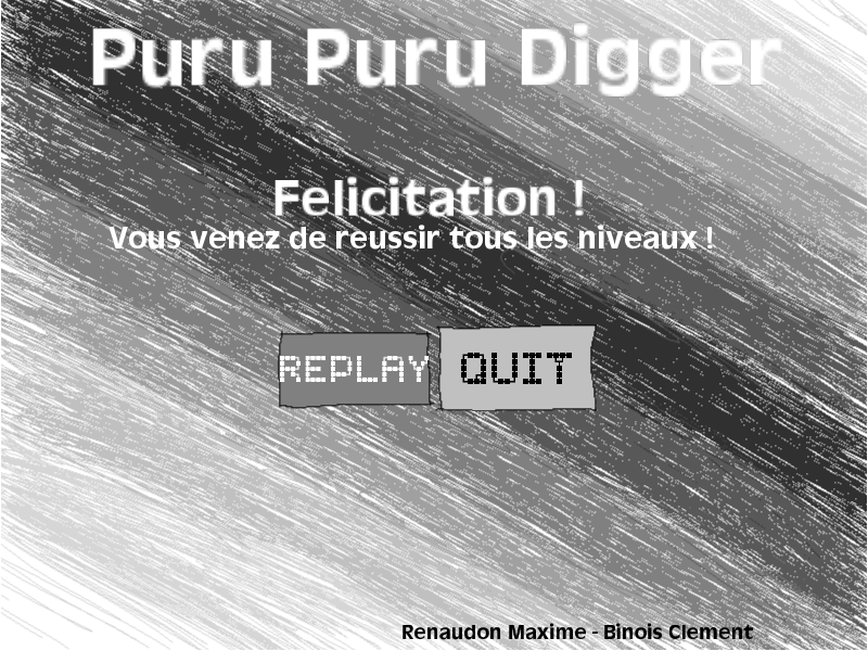 Jeu PuruPuruDigger écran fin de partie gagnée