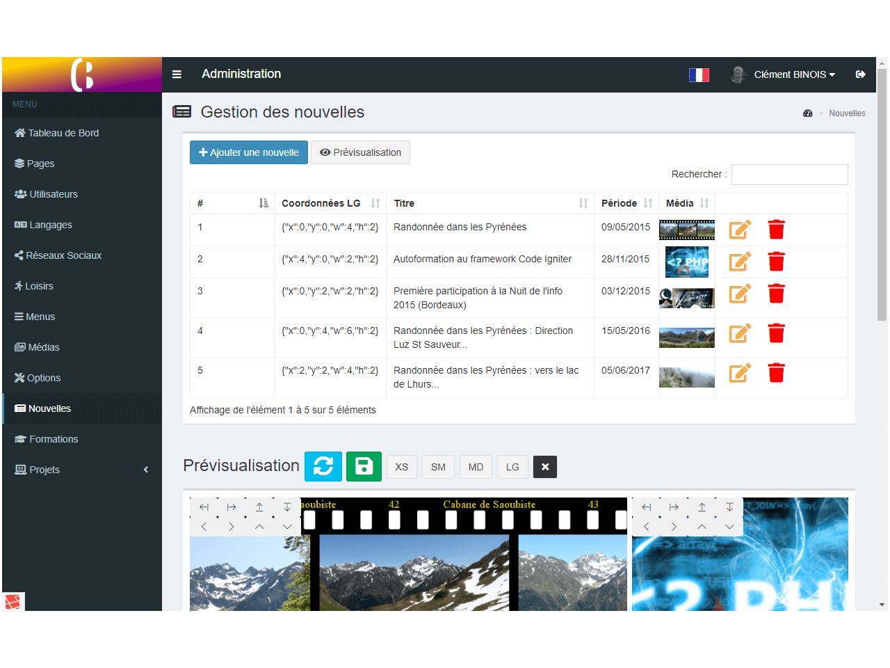 Portfolio de Clément BINOIS Administration des nouvelles
