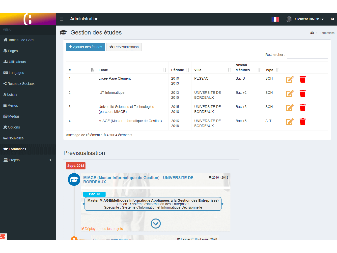 Portfolio de Clément BINOIS Administration des études