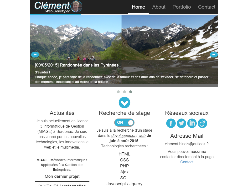 Portfolio v1 Page d'accueil tablet