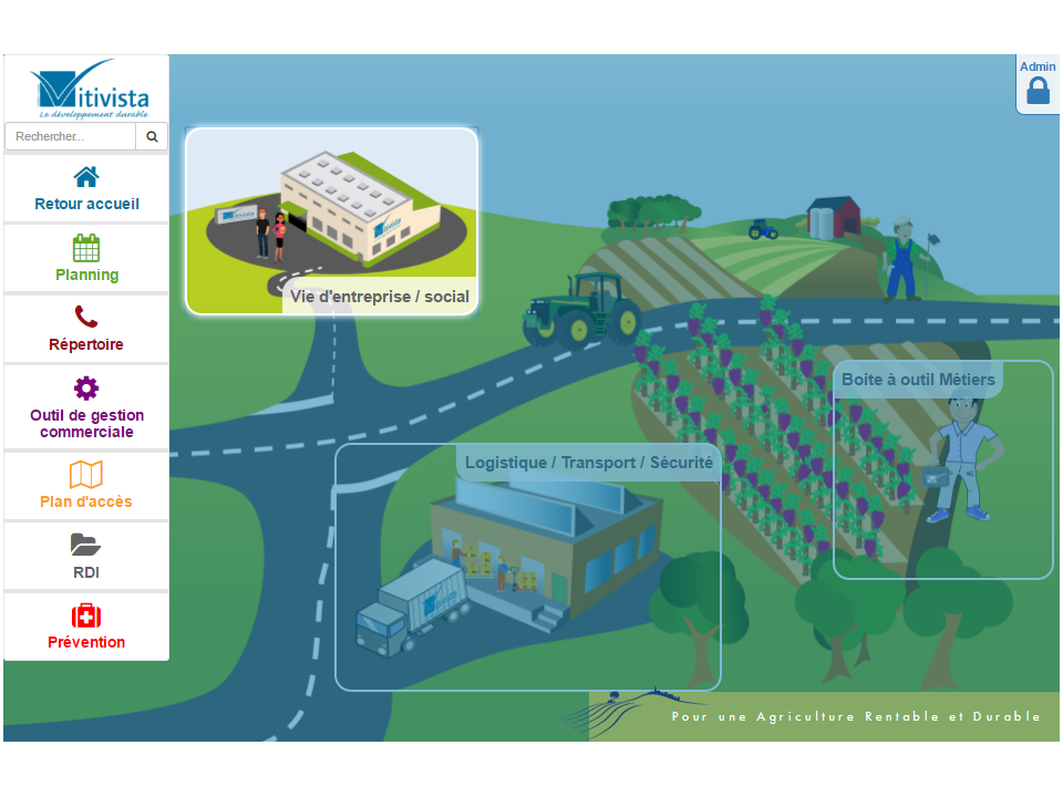 Vitivista Intranet Ecran d'accueil ciblé sur Vie d'entreprise/social