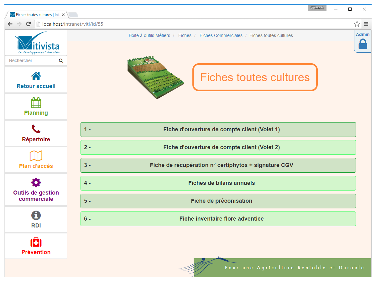 Vitivista Intranet Ecran Fiches toutes cultures