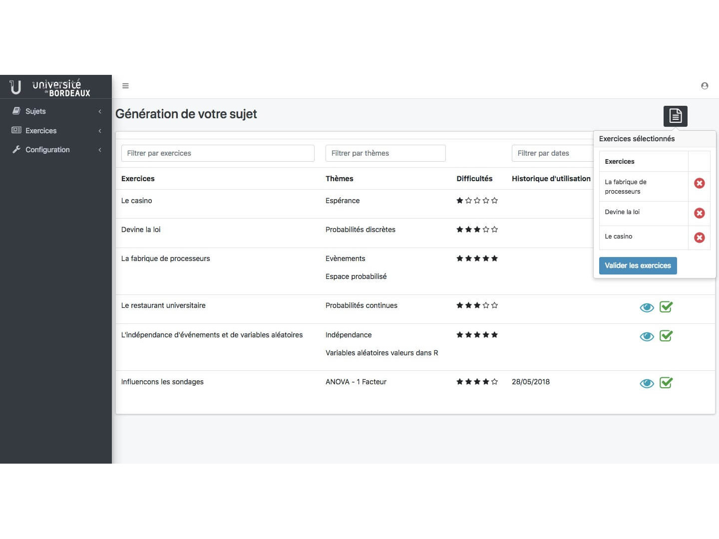 Génération de sujets universitaires création du sujet