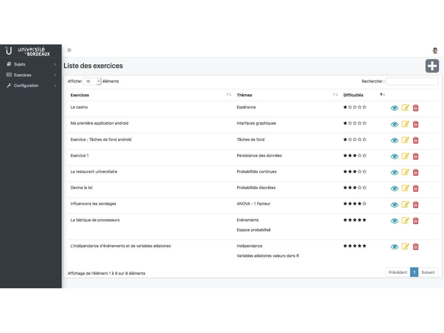 Génération de sujets universitaires liste des exercies