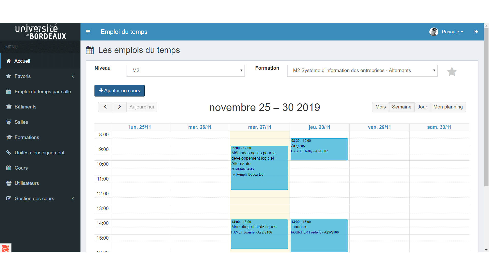 Gestion emploi du temps universitaire Accueil Administration