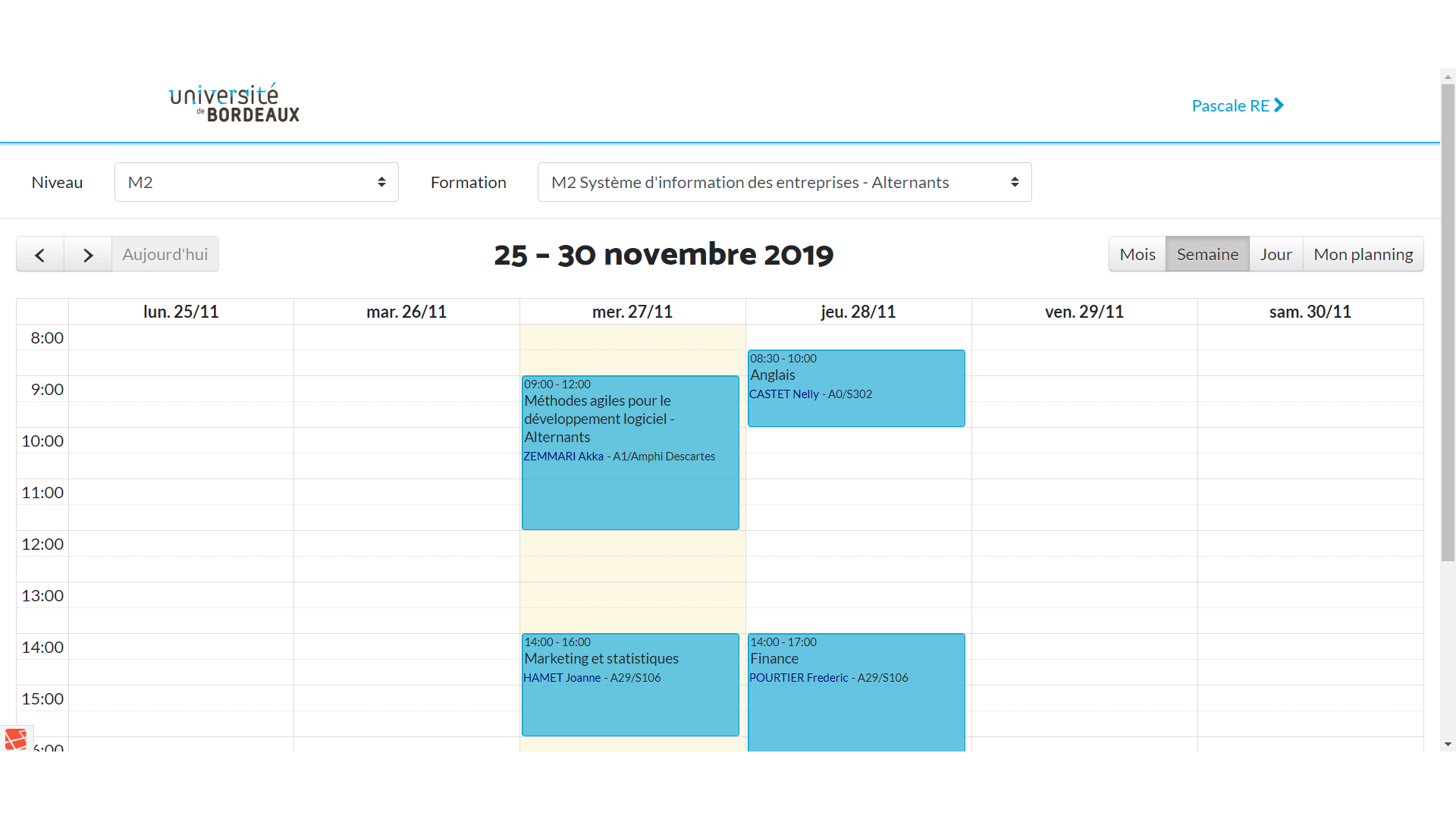 Gestion emploi du temps universitaire Accueil