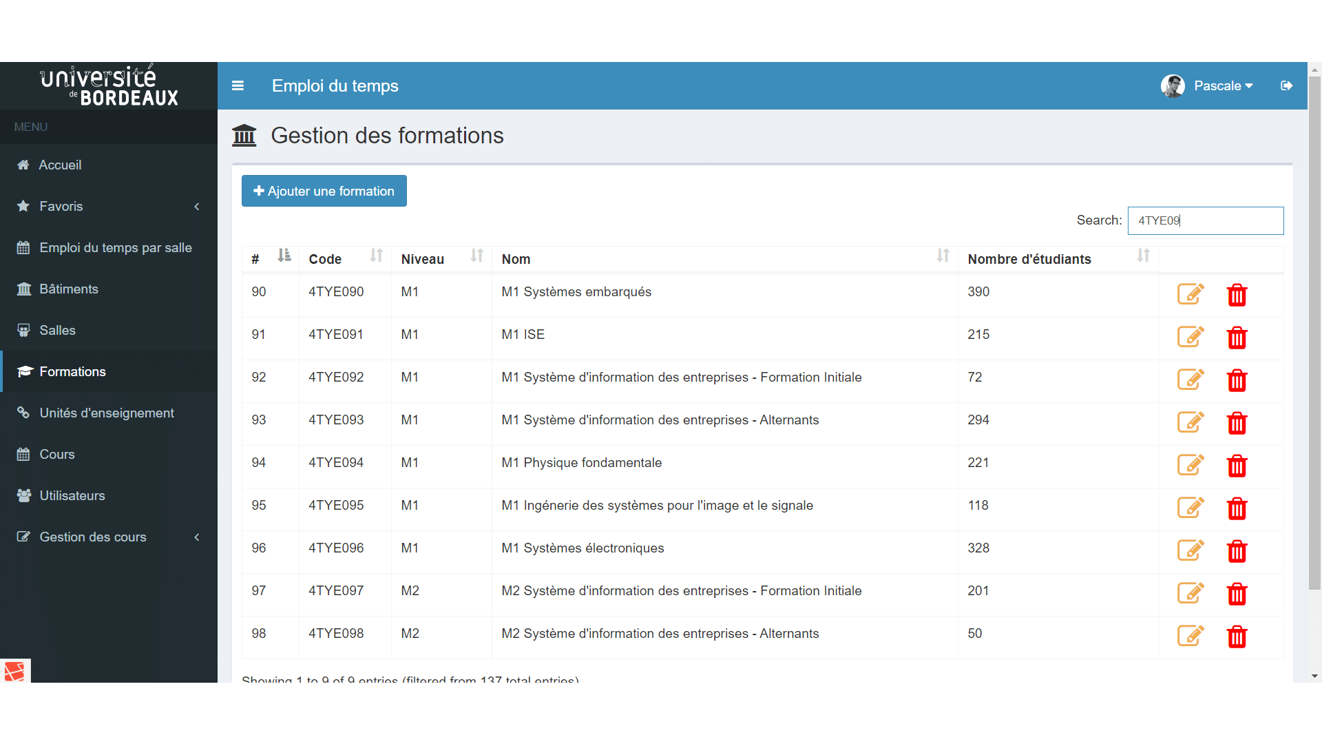 Gestion emploi du temps universitaire Gestion des formations